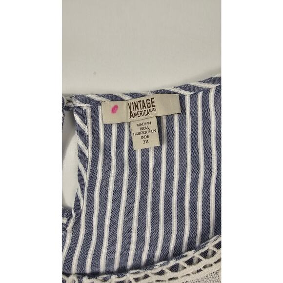 Vintage American chambray cold shoulder lace yolk 3X plus blouse relaxed EUC - Picture 4 of 8